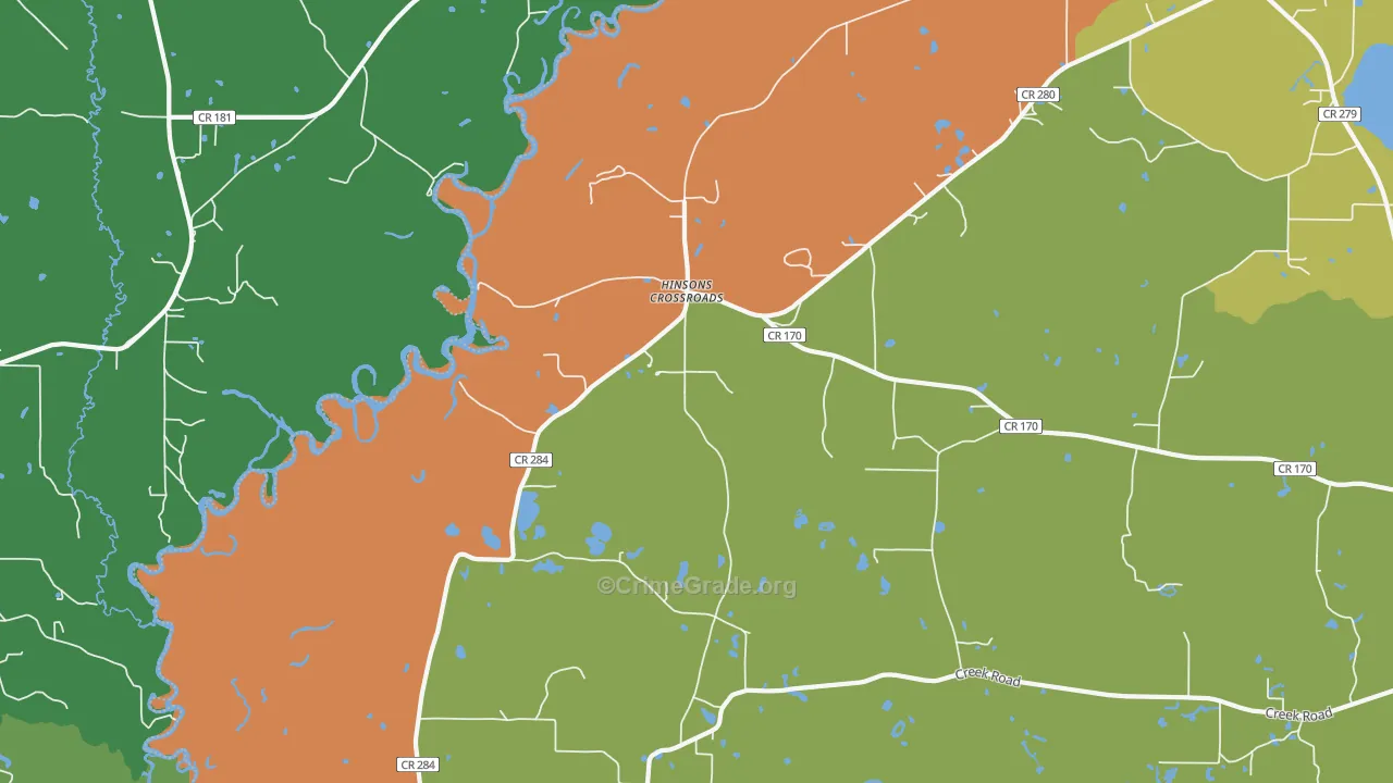 Hinsons Crossroads, FL Map of Theft Rates