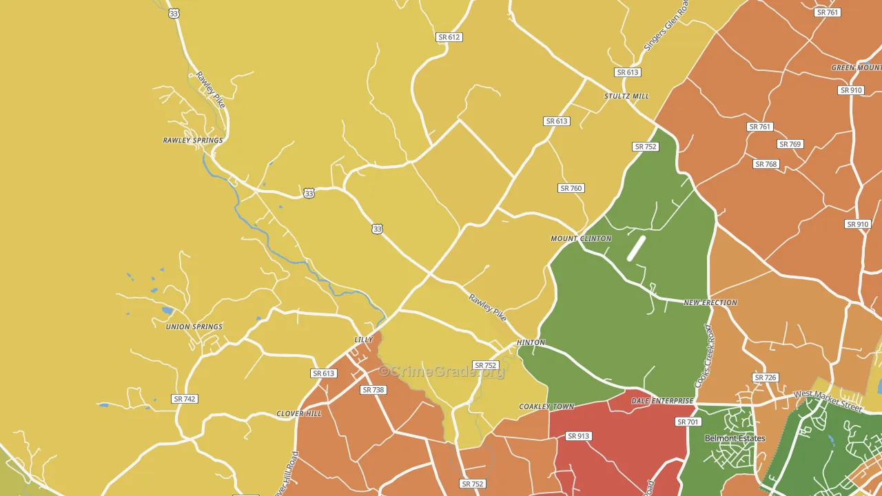 Hinton, VA Map of Theft Rates