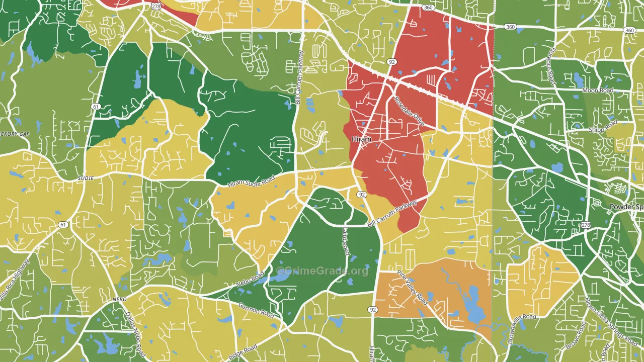 Hiram, GA Map of Theft Rates