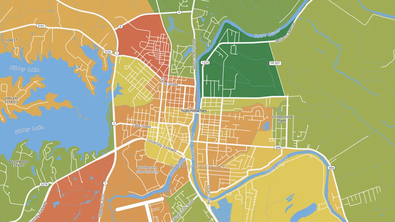 Historic District, Natchitoches, LA Map of Theft Rates