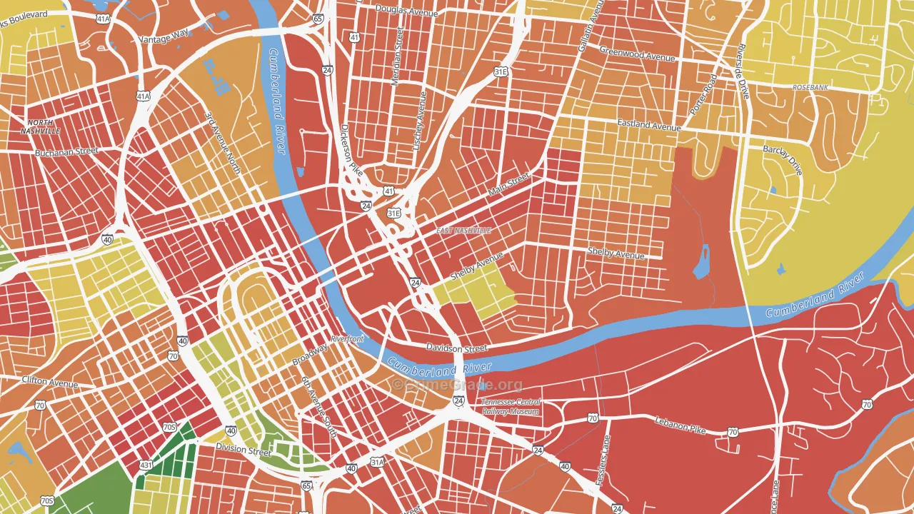 Historic Edgefield, Nashville, TN Map of Theft Rates