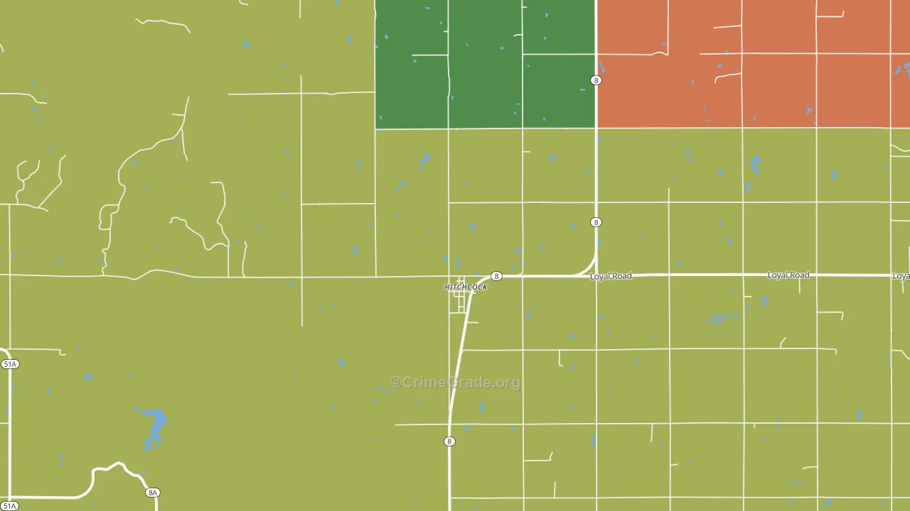 Hitchcock, OK Map of Theft Rates