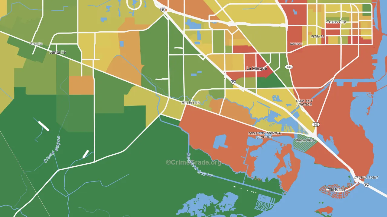 Hitchcock, TX Map of Theft Rates