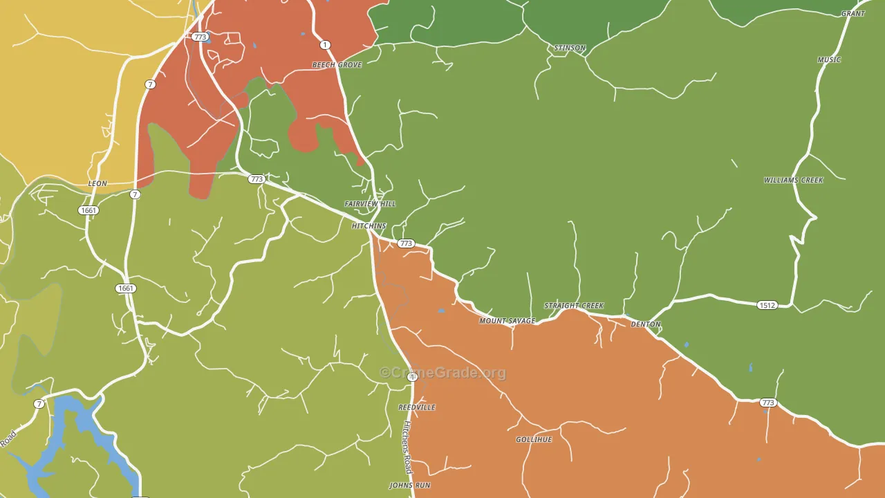 Hitchins, KY Map of Theft Rates