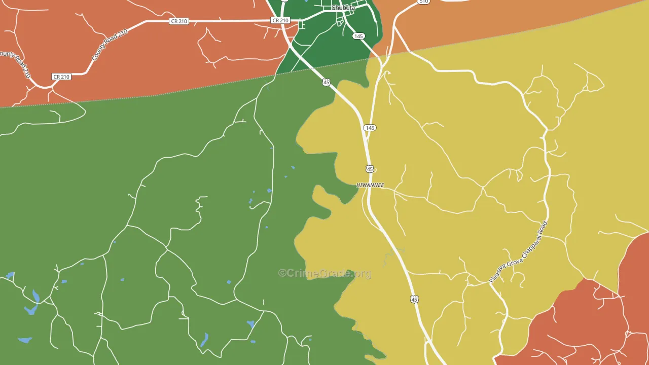 Hiwannee, MS Map of Theft Rates