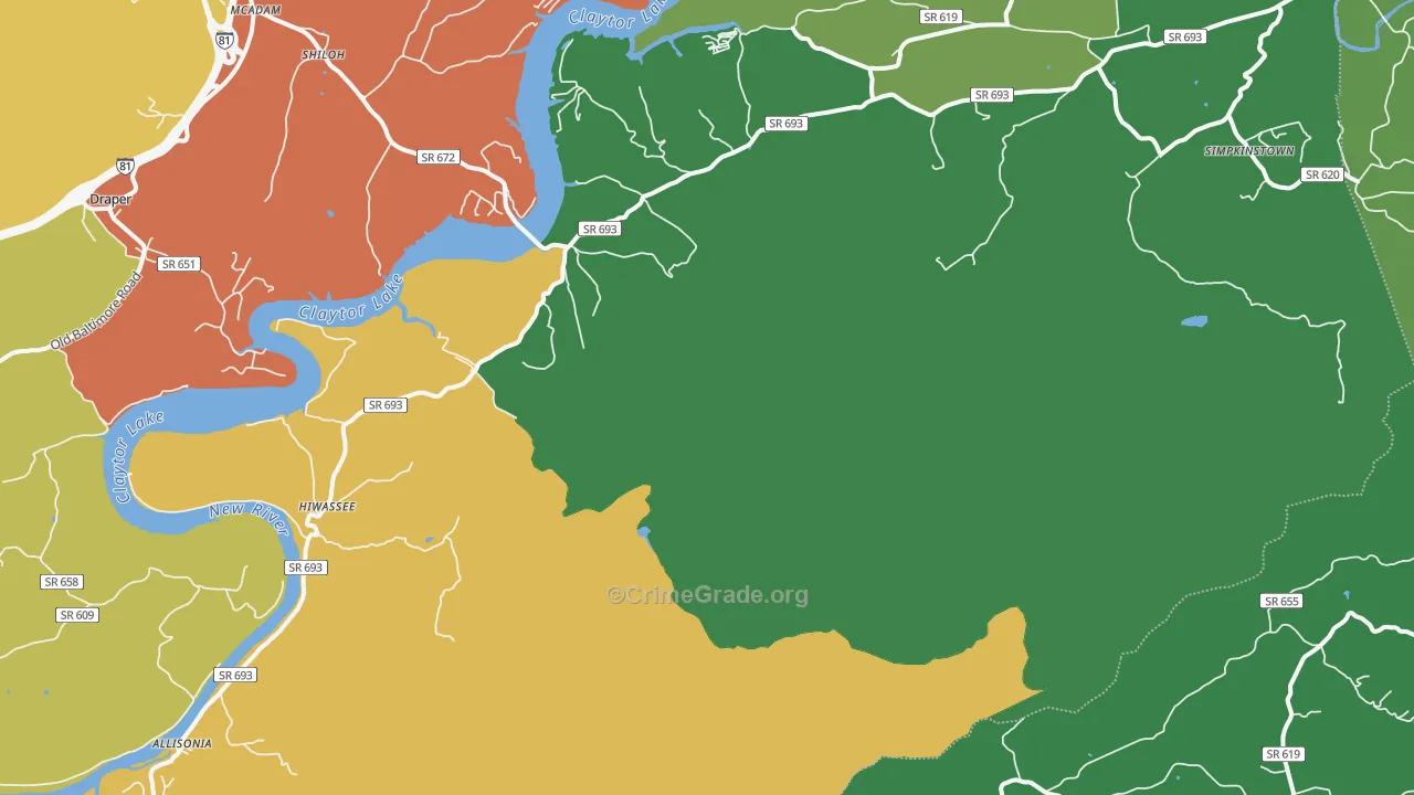 Hiwassee, VA Map of Theft Rates