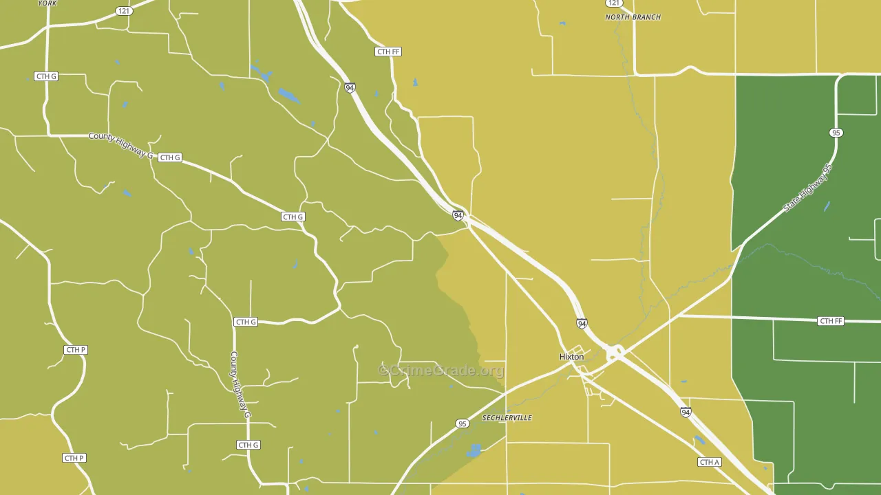 Hixton, WI Map of Theft Rates