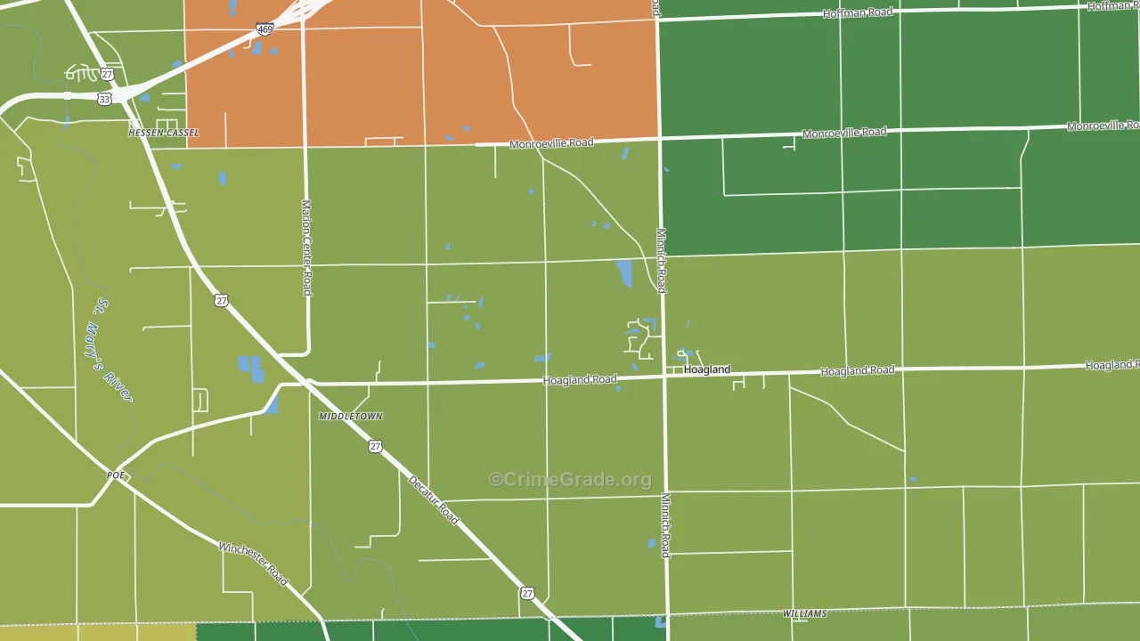 Hoagland, IN Map of Theft Rates