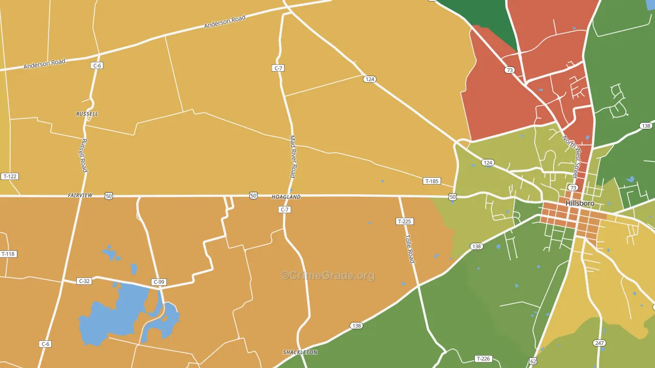 Hoagland, OH Map of Theft Rates