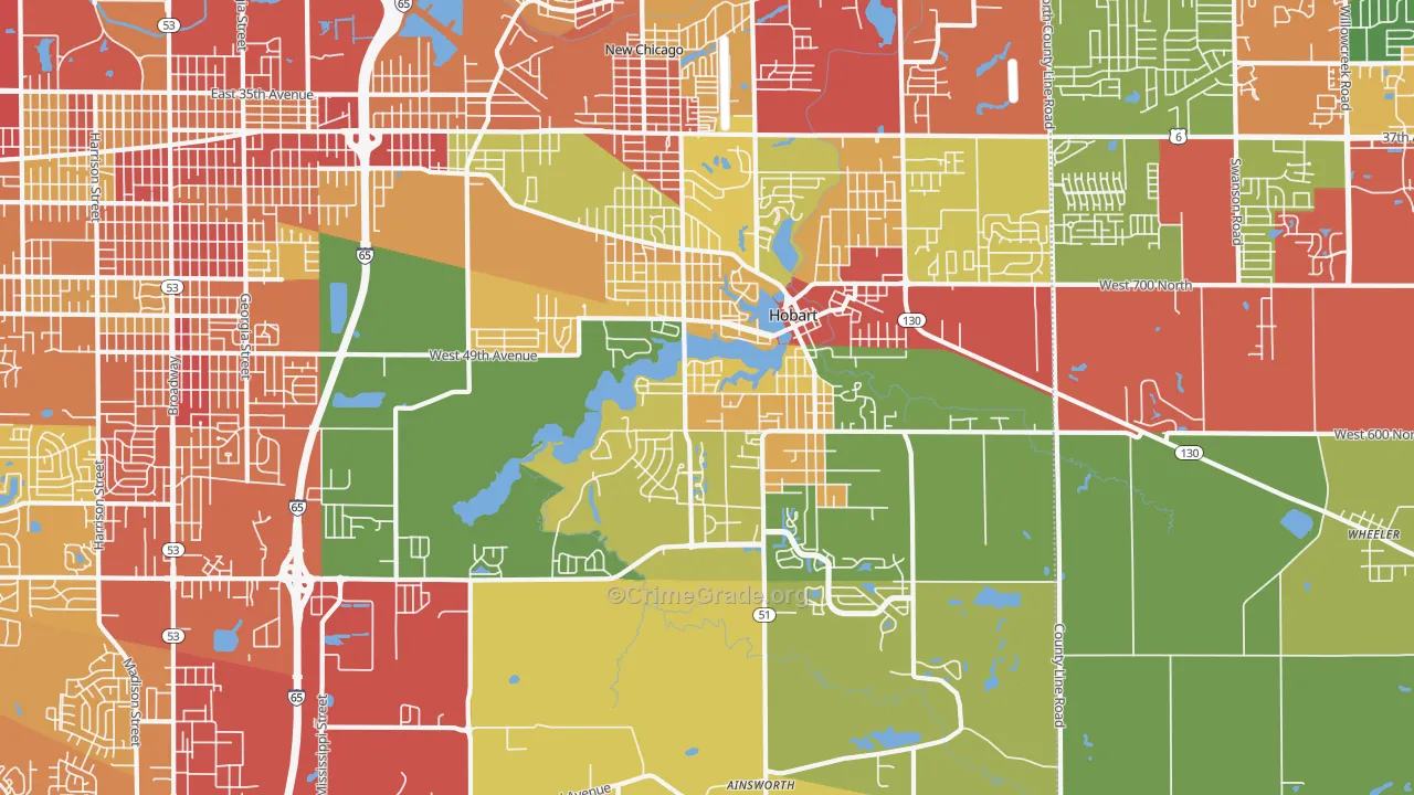 Hobart, IN Map of Theft Rates