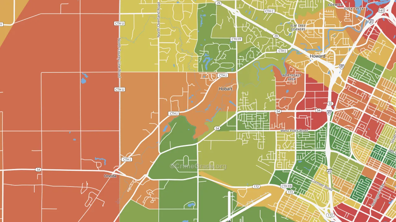 Hobart, WI Map of Theft Rates
