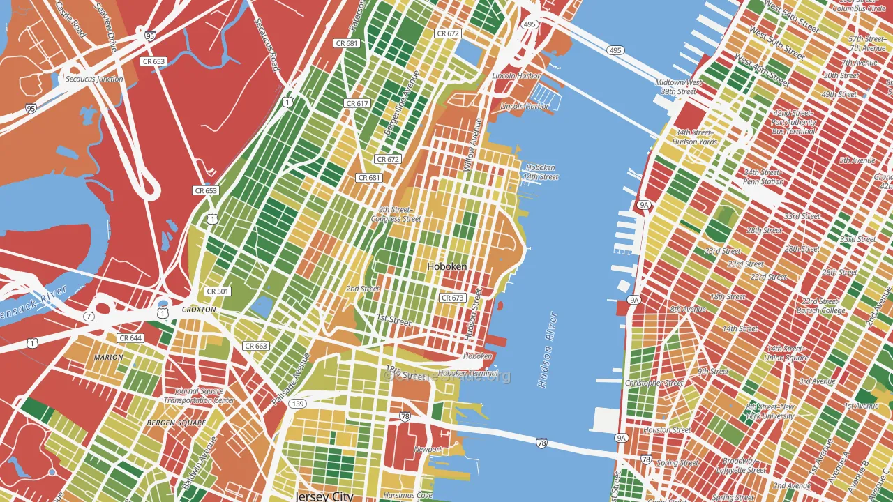 Hoboken, NJ Map of Theft Rates