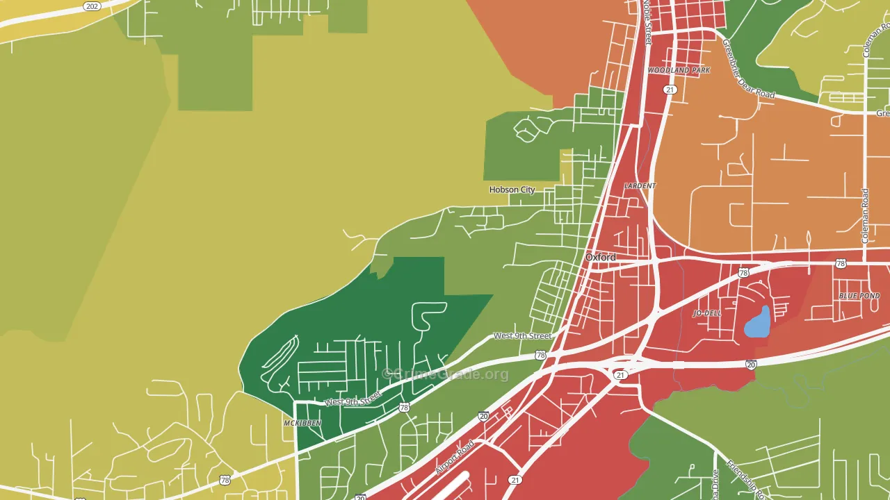 Hobson City, AL Map of Theft Rates