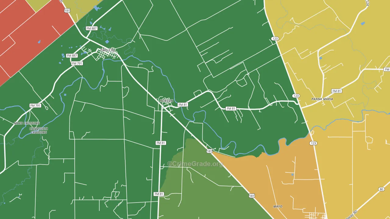 Hobson, TX Map of Theft Rates