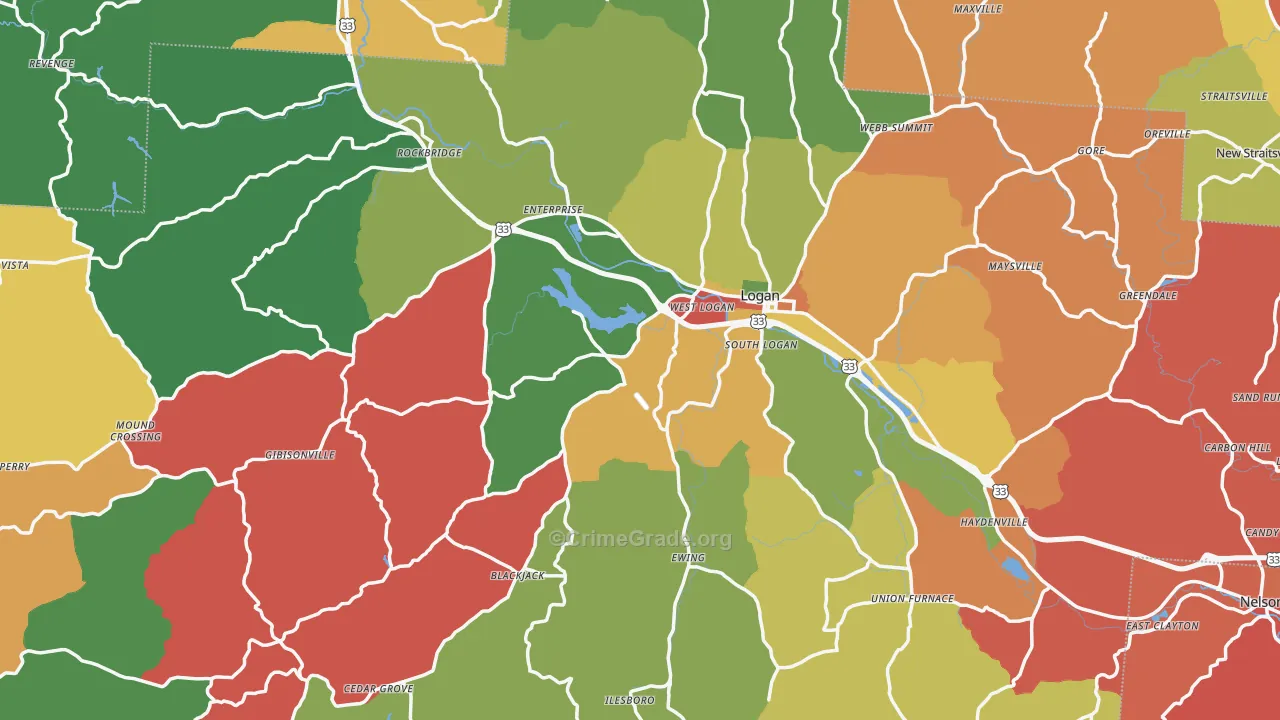 Hocking County, OH Map of Theft Rates