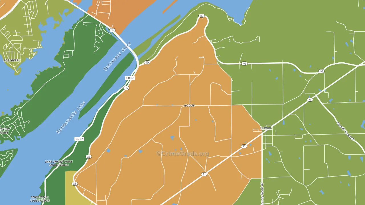 Hodge, AL Map of Theft Rates