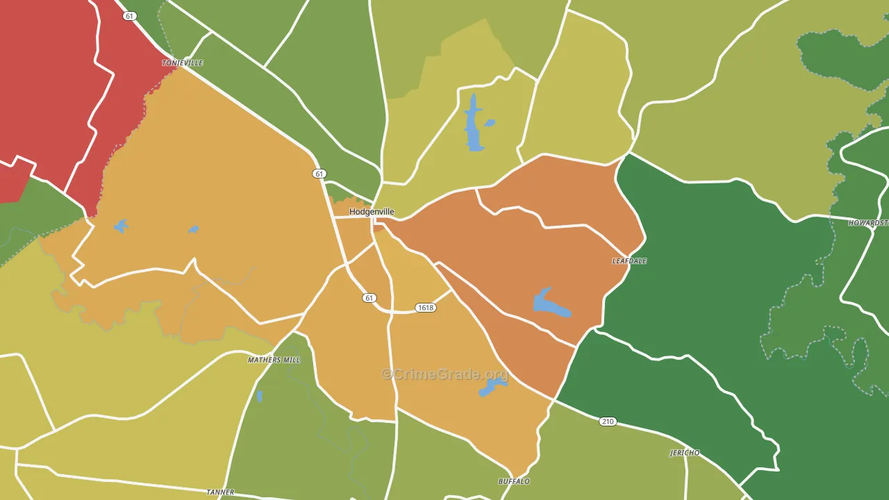 Hodgenville, KY Map of Theft Rates