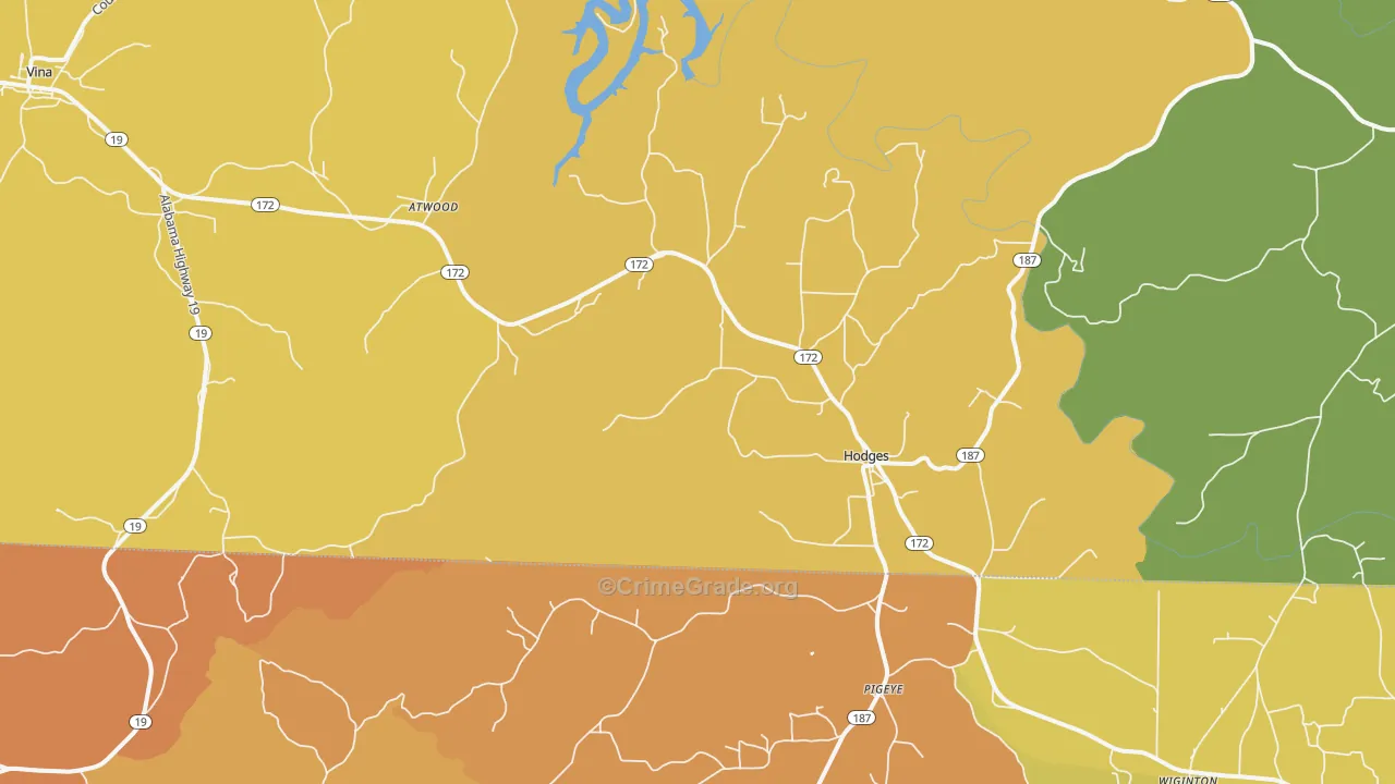 Hodges, AL Map of Theft Rates