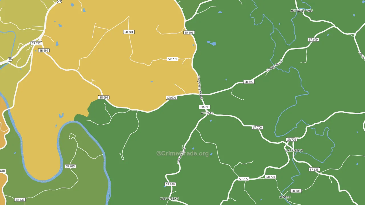 Hodges, VA Map of Theft Rates