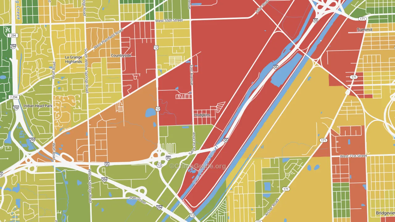 Hodgkins, IL Map of Theft Rates