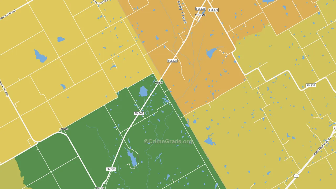 Hoen, TX Map of Theft Rates