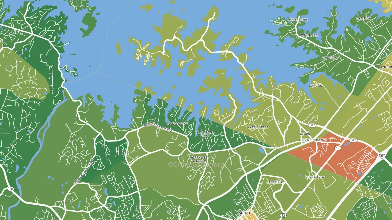 Hog Mountain, GA Map of Theft Rates