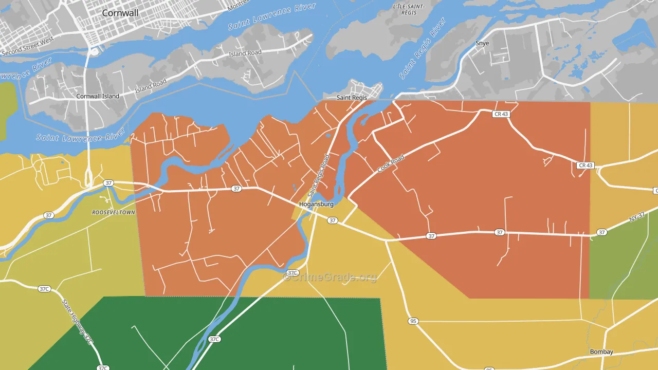 Hogansburg, NY Map of Theft Rates