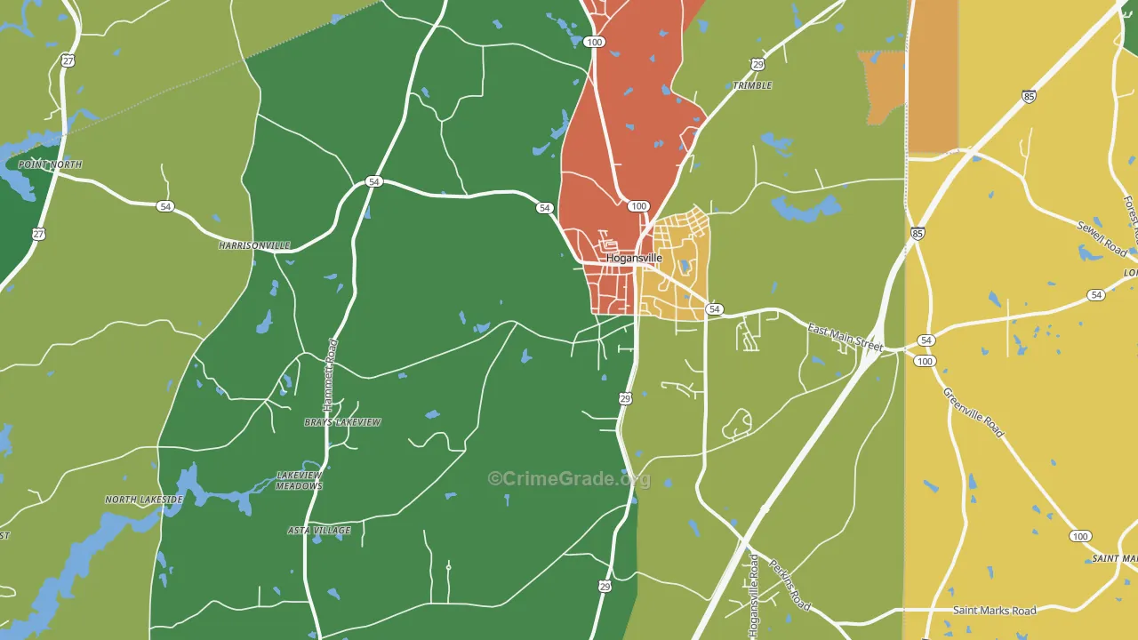 Hogansville, GA Map of Theft Rates