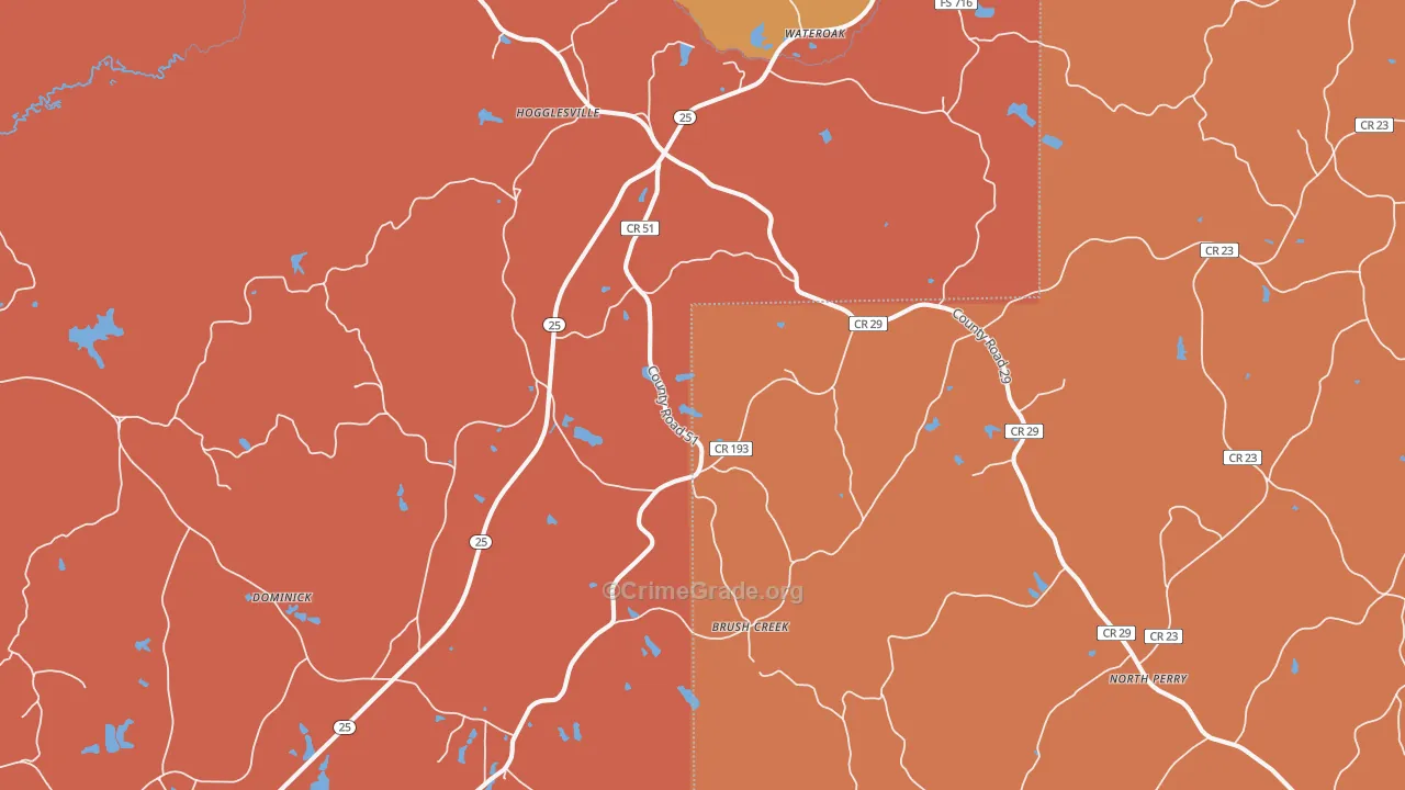 Hogglesville, AL Map of Theft Rates