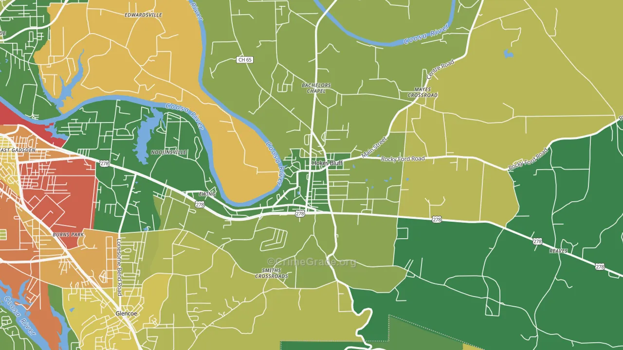 Hokes Bluff, AL Map of Theft Rates