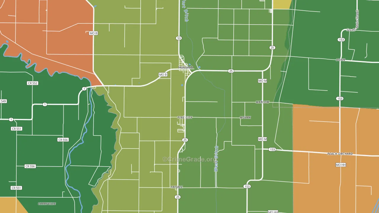 Holcomb, MO Map of Theft Rates