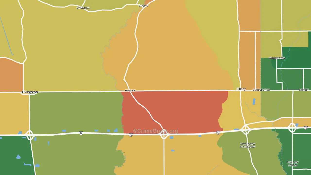Holden, LA Map of Theft Rates