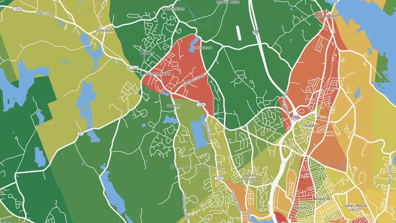 Holden, MA Map of Theft Rates