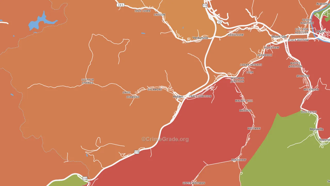Holden, WV Map of Theft Rates