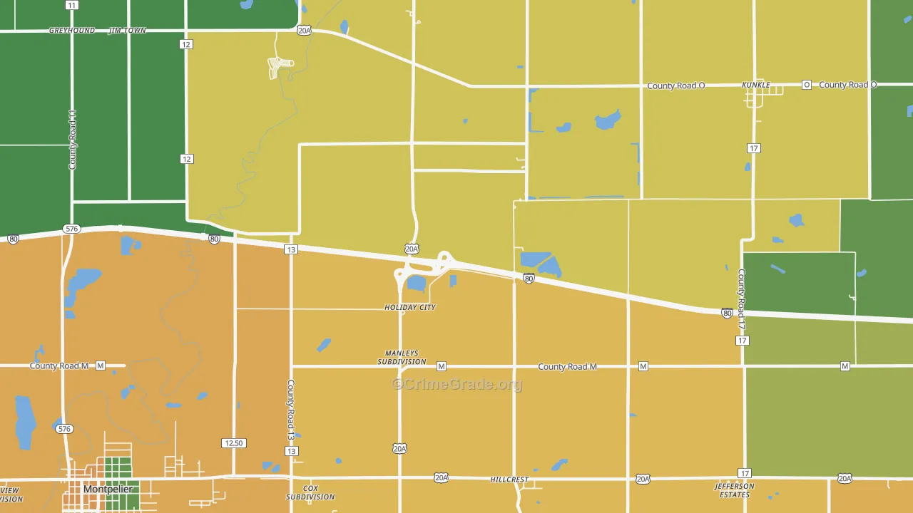 Holiday City, OH Map of Theft Rates