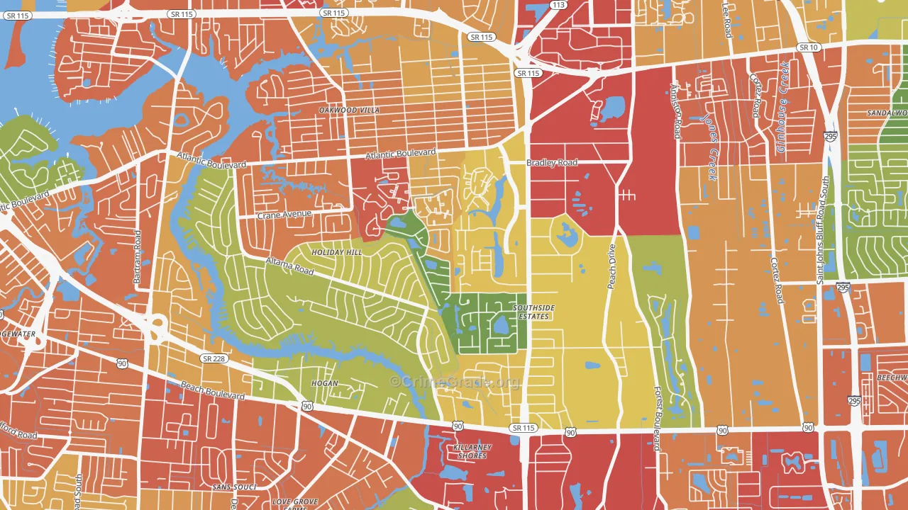Holiday Hill, Jacksonville, FL Map of Theft Rates
