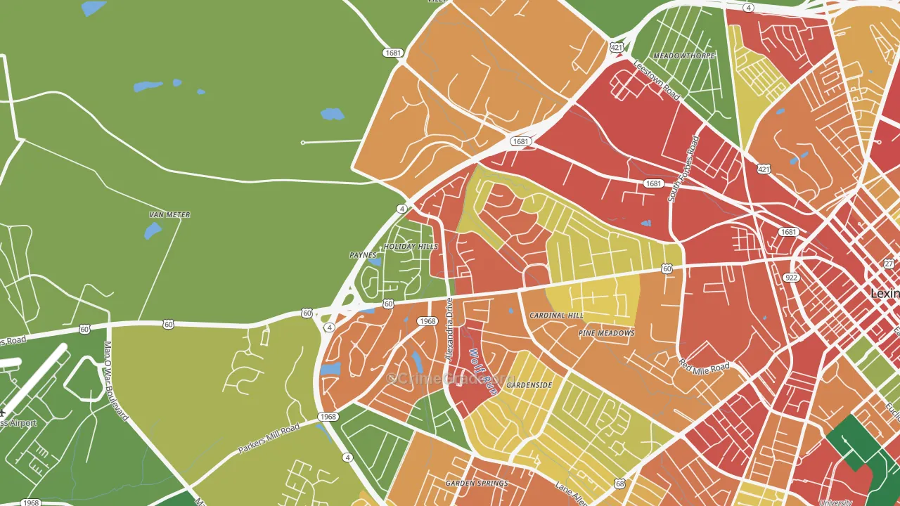 Holiday Hills, Lexington, KY Map of Theft Rates