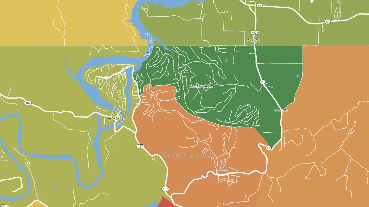 Holiday Island, AR Map of Theft Rates