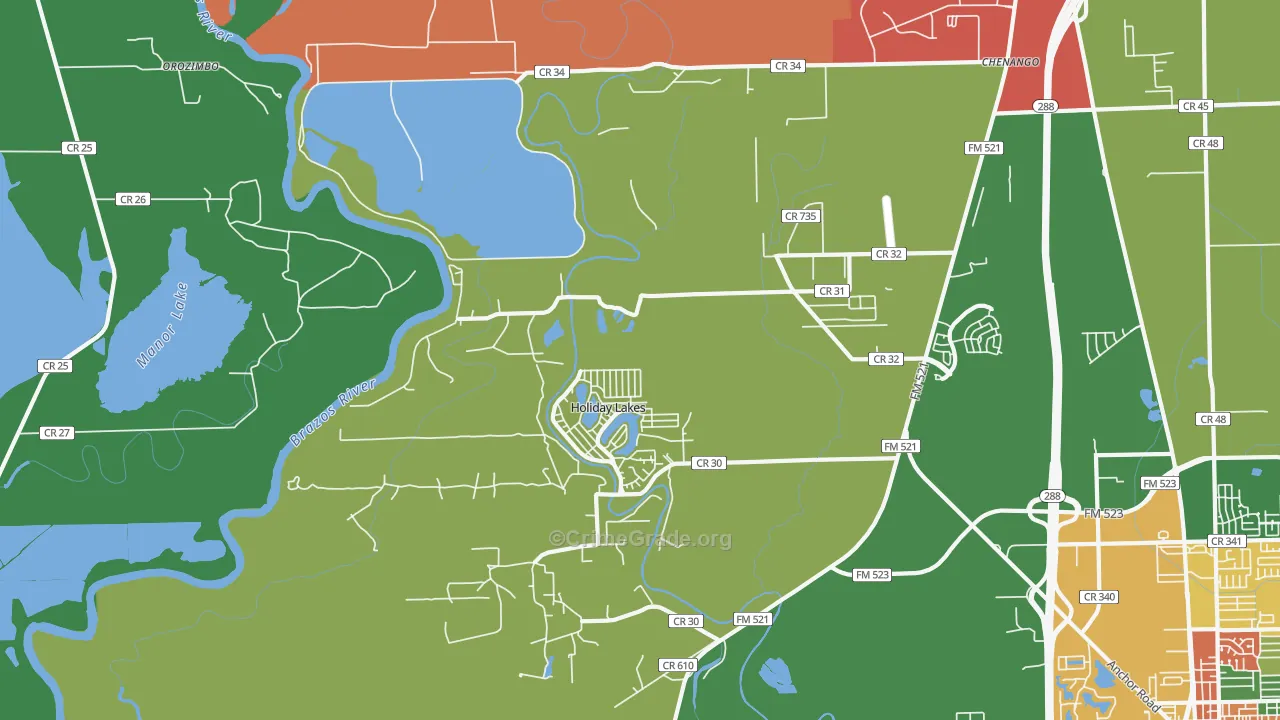 Holiday Lakes, TX Map of Theft Rates