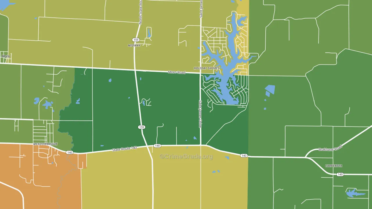 Holiday Shores, IL Map of Theft Rates