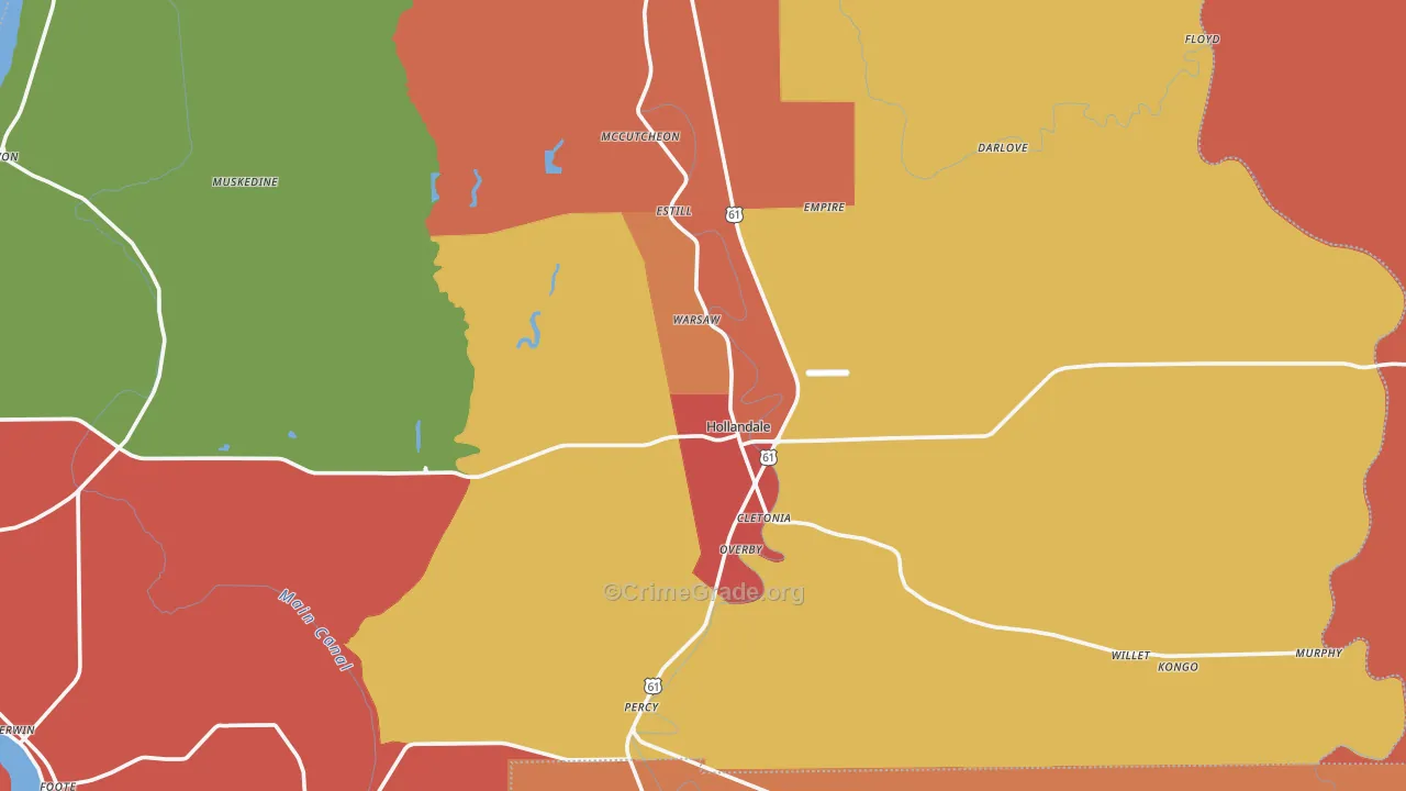 Hollandale, MS Map of Theft Rates
