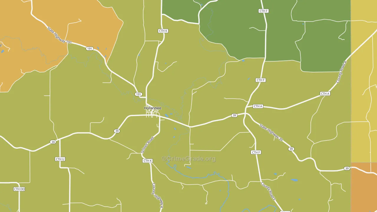 Hollandale, WI Map of Theft Rates