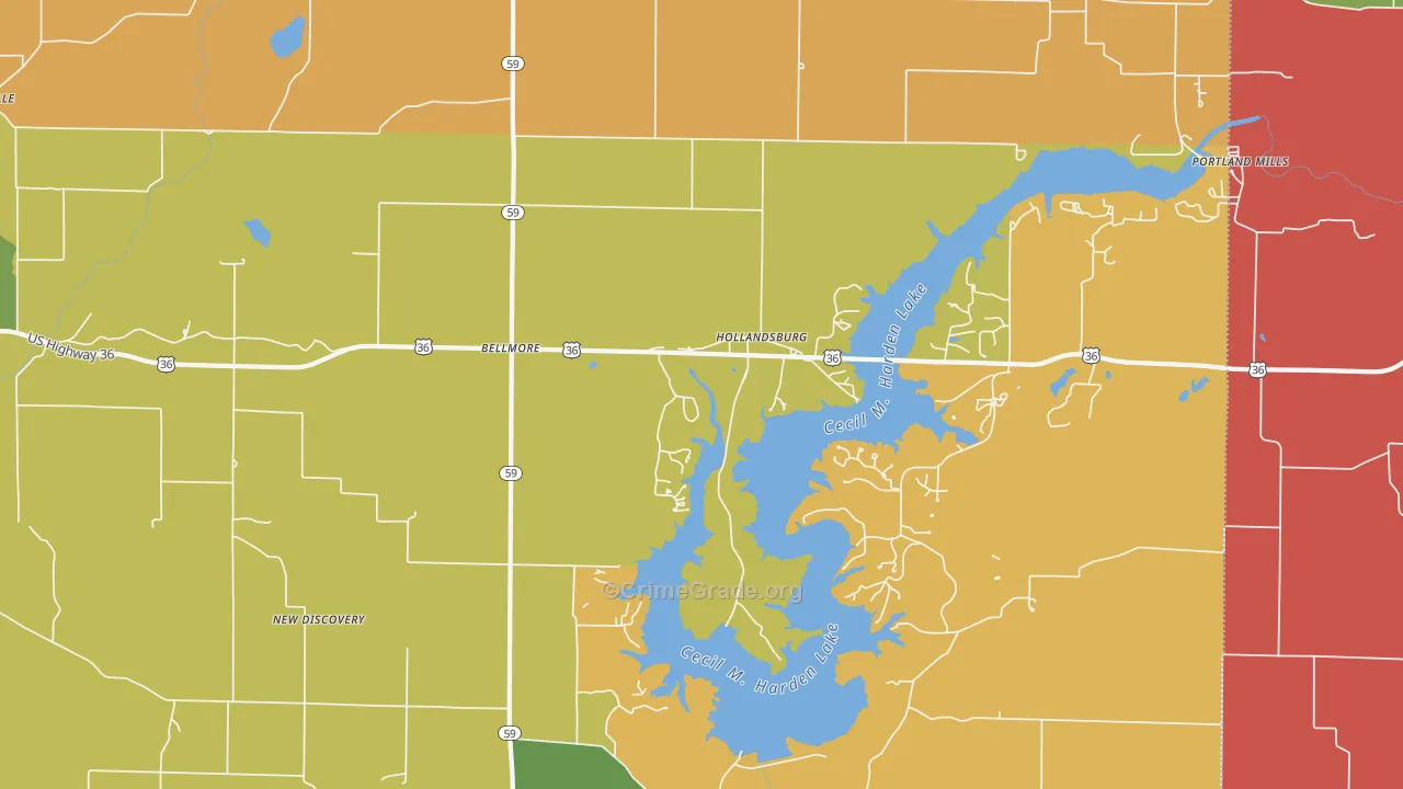Hollandsburg, IN Map of Theft Rates