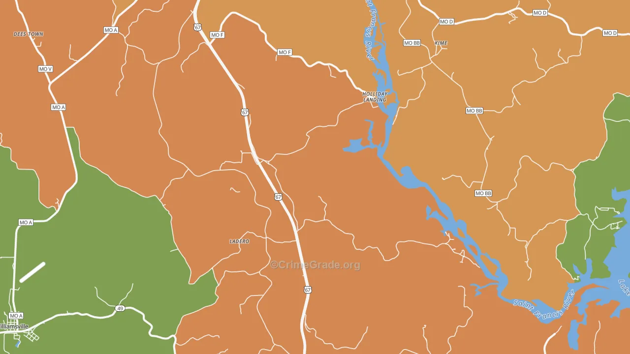Holliday Landing, MO Map of Theft Rates