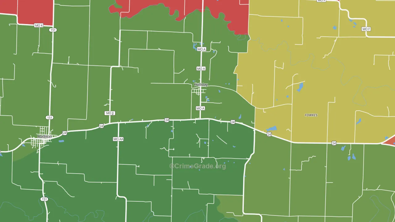 Holliday, MO Map of Theft Rates