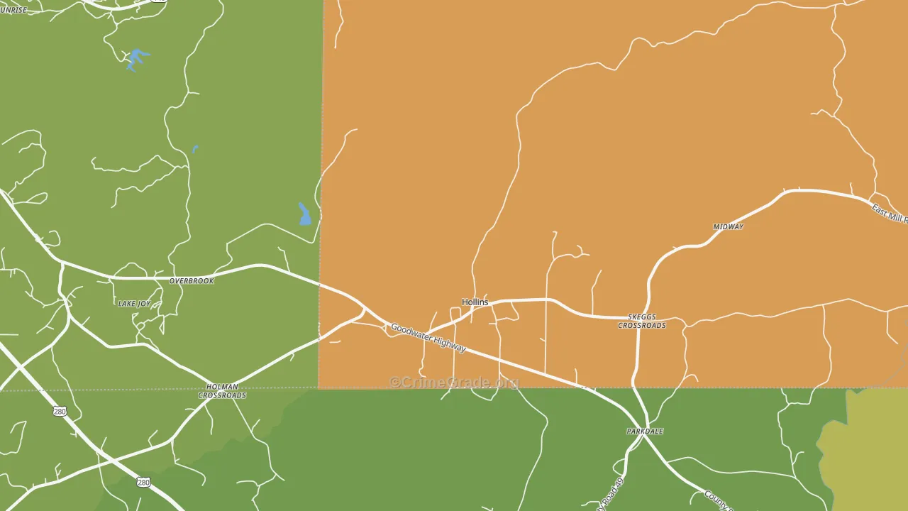 Hollins, AL Map of Theft Rates