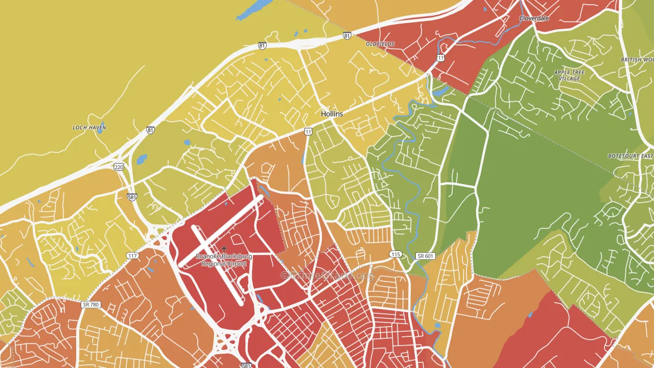 Hollins, VA Map of Theft Rates