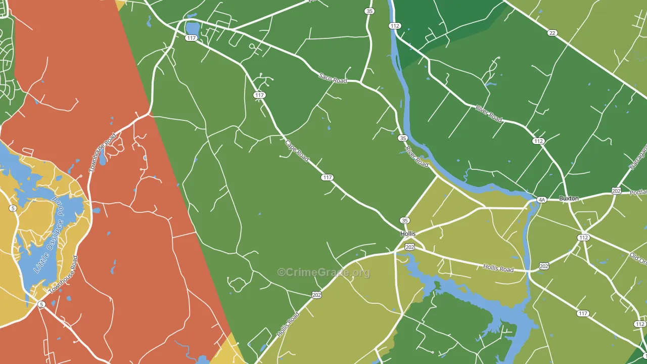 Hollis Center, ME Map of Theft Rates