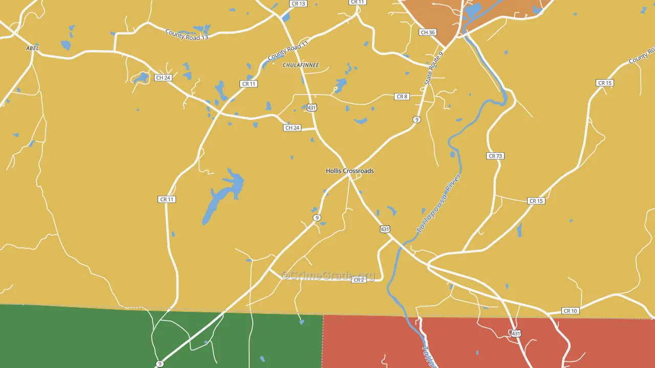 Hollis Crossroads, AL Map of Theft Rates