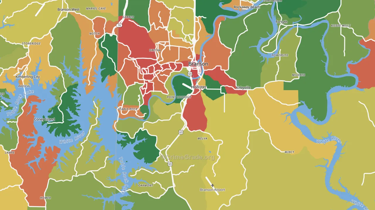 Hollister, MO Map of Theft Rates